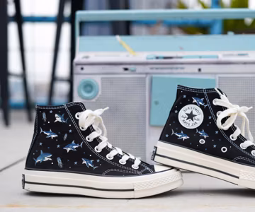 Embroidered Shark Converse: Custom Ocean Sneakers