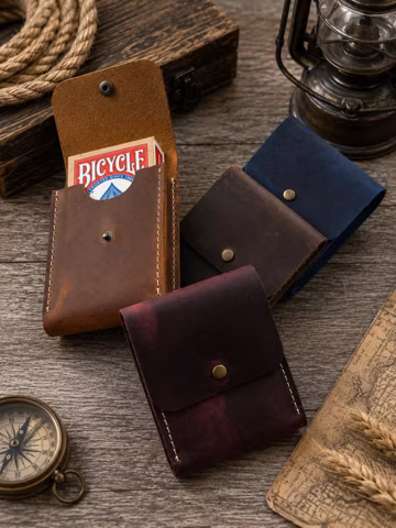 Personalized Leather Playing Card Case, Custom Engraved Leather Poker Card Case, Playing Card Sleeve Holder, Travel Deck Card Holder