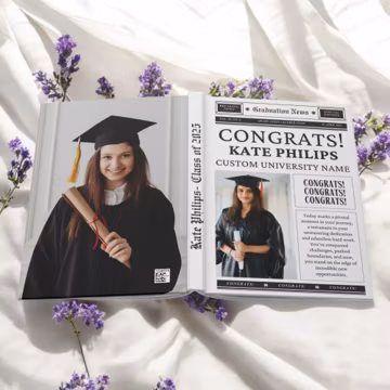 Newspaper Graduation Journal 2025, Personalized Grad sign in book, Senior grad scrapbook gifts, Grad autograph notebook, Graduate keepsake