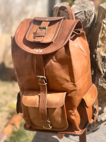 Personalized Genuine Goat Leather Large Men's Vintage Backpack Travel Gym Bag Rucksack Laptop
