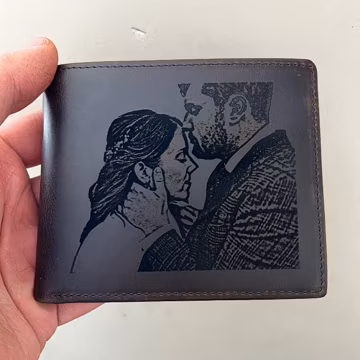 Engraved Leather Photo Wallet, Personalized RFID Wallet, Anniversary Gift