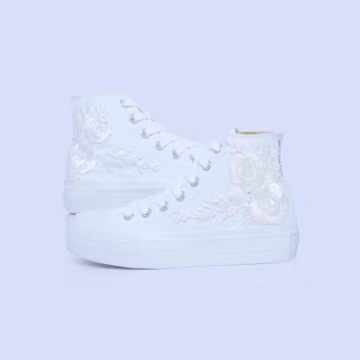 Custom Embroidered Converse Wedding Sneakers: Bridal Flower Shoes