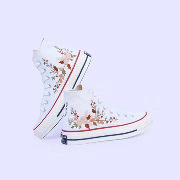 Custom Embroidered Floral Converse Sneakers: Bridal Wedding Shoes