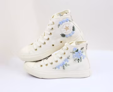 Custom Embroidered Floral Converse Sneakers: Bridal Wedding Shoes