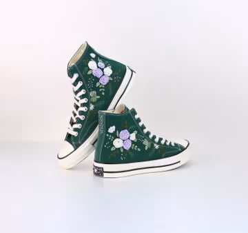 Custom Embroidered Wedding Converse: Bridal White Rose Bouquet Shoes
