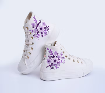 Custom Wedding Converse Platform: Purple Floral Embroidered Bridal Shoes