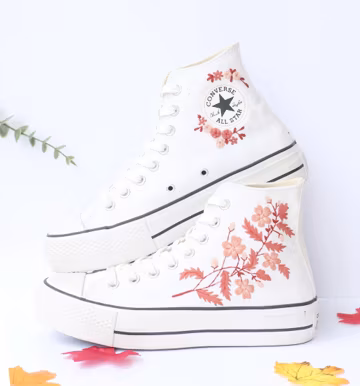 Custom Embroidered Wedding Converse: Bridal White Rose Bouquet Shoes