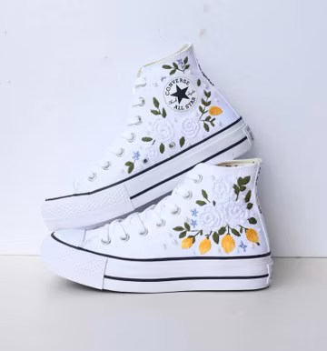 Custom Embroidered Sunflower Converse Sneakers: Bridal Wedding Shoes