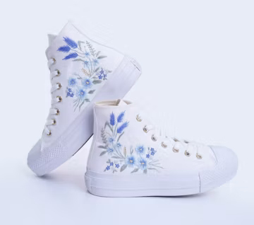 Custom Embroidered Floral Wedding Sneakers: Personalized Bridal Platform Shoes