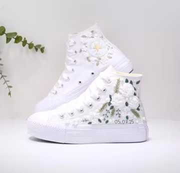 Custom Embroidered Converse Wedding Sneakers: Bridal Flower Shoes