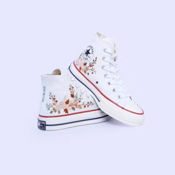 Custom Embroidered Floral Converse Sneakers: Bridal Wedding Shoes
