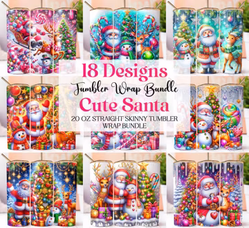 Santa Claus Christmas Tumbler Sublimation Design Bundle (Digital Download PNG 20oz Skinny Tumbler Wrap)