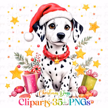 Christmas Dog Clipart Bundle: Watercolor Puppy Illustrations (Commercial Use, Digital Download)