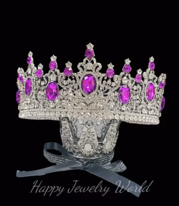 Purple Rhinestone Queen Crown, Silver Baroque Tiara, Medieval Wedding and Quinceañera Princess Headpiece
