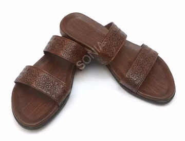 Handmade Brown Leather Sandals: Women’s Ethnic Slides