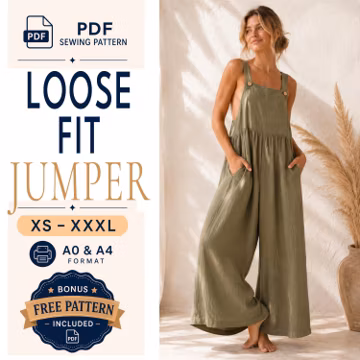 Wide Leg Jumper Pattern | Overall Sewing Pattern | Jumper Pattern | Baggy Romper | Overalls Pattern | Romper Pattern | Oversized Jumper
