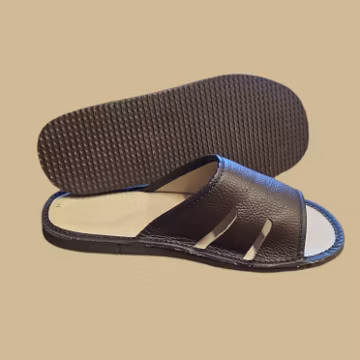 Cozy Leather Slip-On House Slippers for Men in dark brown leather and open toe
