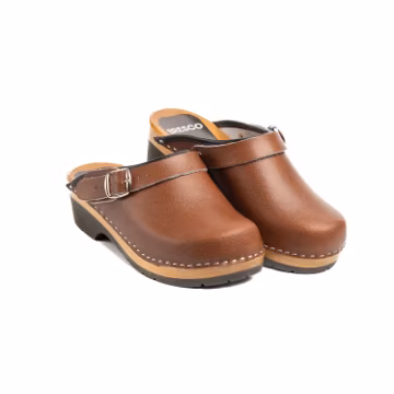 Vintage Brown Men’s Wooden Clogs – Handmade, Buckle Heel Strap, Sizes 40-46 From Bresco Clogs