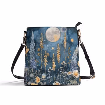 Moonlit Meadow Bucket Bag: Floral PU Leather Shoulder Bag