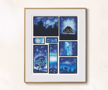 Star Night cross stitch sky pattern pdf - Polar Lights embroidery night sky cross stitch woodland needlepoint starry night scenes blackwork
