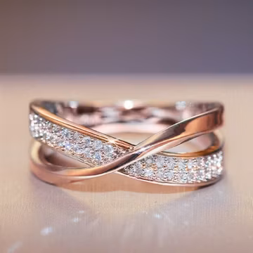 14k Rose Gold Two Tone Ring, Round Moissanite Diamond Criss Cross Ring, Women's Crossover Engagement & Wedding Ring, Engagement Gift Ring