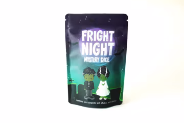 Fright Night Mystery Dice Pack – Spooky RPG Dice Set with Skull Designs, Enamel Pin Sticker for D&D, Pathfinder Tabletop Gaming
