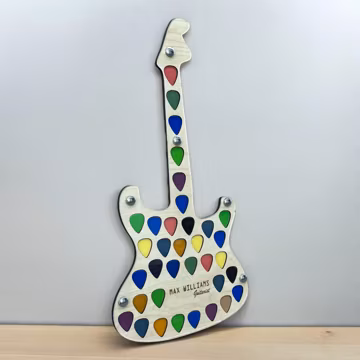 Personalized Guitar Shape Wooden Pick Holder Board | Custom Guitarist Name Display Guitar Pick Organizer | Unique Musical Gift