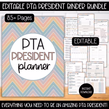 EDITABLE PTA President Planner, PTA Binder Template Bundle, pta Membership Form Flyer, pta calendar, pta volunteer forms, pta leader binder