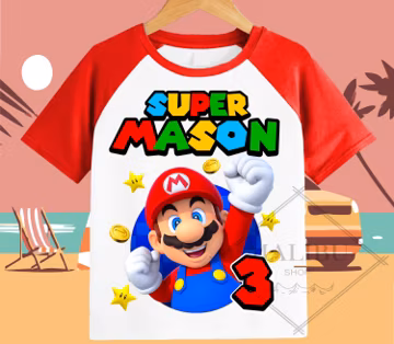 Family Mario Personalized Shirt Birthday Custom Mario Tshirt Unisex Kids Birthday Girl Birthday Boy Raglan Tee