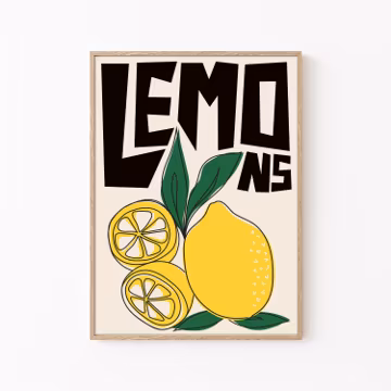 Retro Lemons Kitchen Print: Yellow Fruit Wall Art (Digital Download)