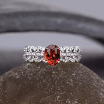 Ruby Platinum Ring Set Stackable Set Luxury PT950 Bands Set In Vintage Style, Wedding Band Set, 18K White Gold Couple Set