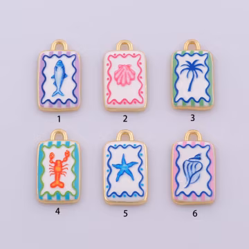 1 pcs Enamel Fish Lobster Pendant,18K Gold Filled Coconut Tree Conch Charm,Shell Starfish Charms DIY Necklace Jewelry Making Finding Supply
