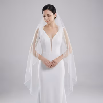 Soft Tulle Angel Cut Wedding Veil, Pencil Edge Minimalist Waterfall, Fingertip Waltz Cathedral Length