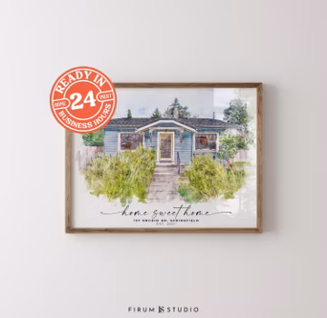 Custom House Portrait – Watercolor Illustration, Our First Home Gift, Digital Download
