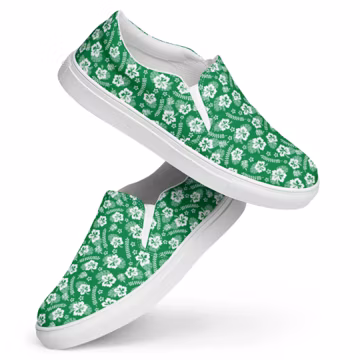 Hawaiian Flowers Printed Men's Canvas Shoes, Low-Top Comfy Botanical Shoes, Designer Aesthetic Slip-On Shoes, Men's Fashion, Gift for Him