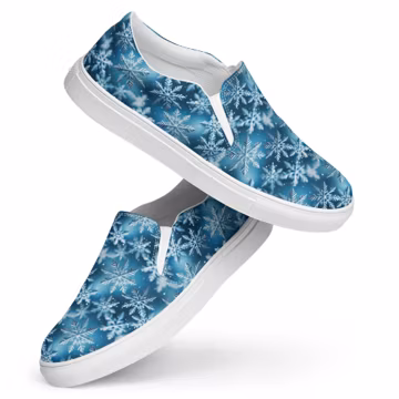 Christmas Snowflakes Printed Canvas Shoes Mens, Festival Holiday Fashion Slip-On Shoes, Aesthetic Canvas Sneakers, All over Print Xmas Shoes