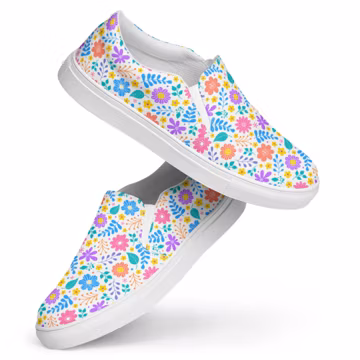 Colorful Flower Printed Men's Canvas Shoes, Low-Top Comfy Botanical Shoes, Designer Aesthetic Slip-On Shoes, Men's Fashion, Gift for Him