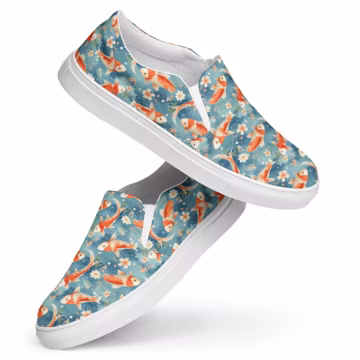Koi Fish Printed Canvas Shoes for Men, Koi Fish Lover Gifts, AOP Streetwear Slip-On Low-Top Shoes, Cool Beach Canvas Sneakers Footwear