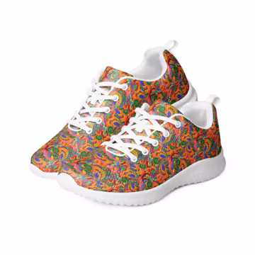 Retro Batik Floral Printed Mens Athletic Shoes, Colorful All over Print Gym Workout Shoes, Aesthetic Fitness Jogging Exercise Sneaker Shoes