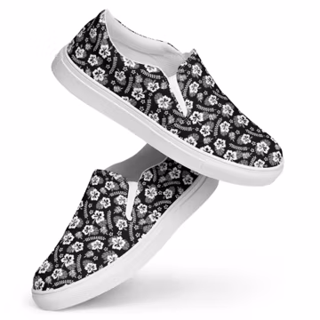 Hawaiian Flowers Printed Men's Canvas Shoes, Low-Top Comfy Botanical Shoes, Designer Aesthetic Slip-On Shoes, Men's Fashion, Gift for Him