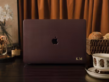 Chocolate Brown Leather MacBook Case| Personalized Luxury Gold Initials Laptop Cover for Neo A18 Pro 13" 14" 15", M2 M3 M4 2026 Air 11/13/15