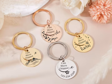 Microchipped Dog Tag,Dog ID Tag,Dog Tag Personalized,Dog Name Tag,Custom Dog Tag,Engraved Dog Tag,Pet Dog Cat Gifts,Gold Dog Tag for Dogs