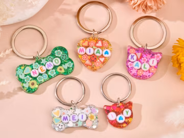 Personalized Dog ID Tag,Glitter Resin Dog Tag,Cat,Pet ID Tags with Letter Beads,Custom Resin Dog Name Tag,Pet Collar Tag,Pet Dog Gifts Puppy