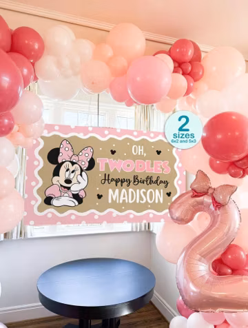 Minnie Mouse Oh Twodles Birthday Banner, Editable Canva Template (Printable File) 0022