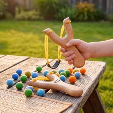 Engraved Wood Slingshot with Felt Ball Set, Custom Slingshot, Stocking Stuffer, Birthday Gift, Outdoor Fun, Kids Gift, Family Game Night