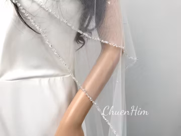 Blush Crystal Beaded Bridal Veil,2 Tier Beaded Wedding Veil,Veil With Comb,Ivory Tulle Bridal Veil,Beaded Edge Modern Wedding Veil,