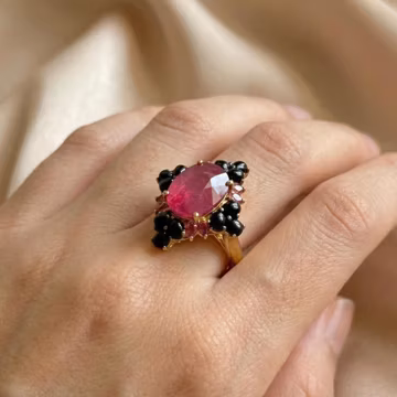 Ruby & Black Onyx Statement Ring in 925 Sterling Silver | Vintage Inspired Victorian Gothic Cocktail Jewelry | July Birthstone Gift For Her
