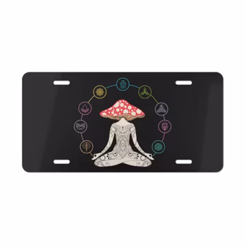 Mushroom Chakra Aluminum Vanity Plate: Boho Hippie Car Decor