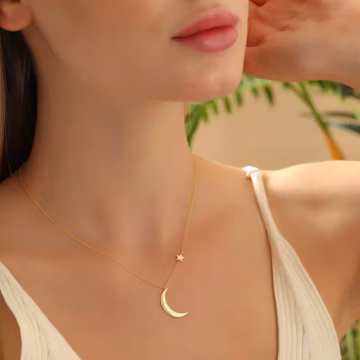 Moon and Star Necklace: Sterling Silver Celestial Pendant, Personalized Birthday Gift for Her