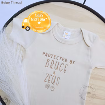 Embroidered Protected By Dog Onesie® brand, New Best Friend Onesie® Personalized Dog Name Dog Name Onesie® Baby Shower Gift Z3
